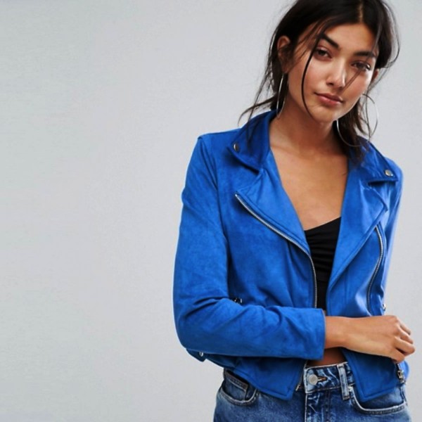 Women S Eco Leather Jacket In Blue Suede Ping Women S Eco Leather Jacket With Patches And Crystals